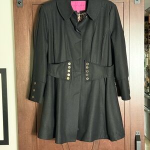 Betsey Johnson Corset Front Black Peacoat with Gold Buttons